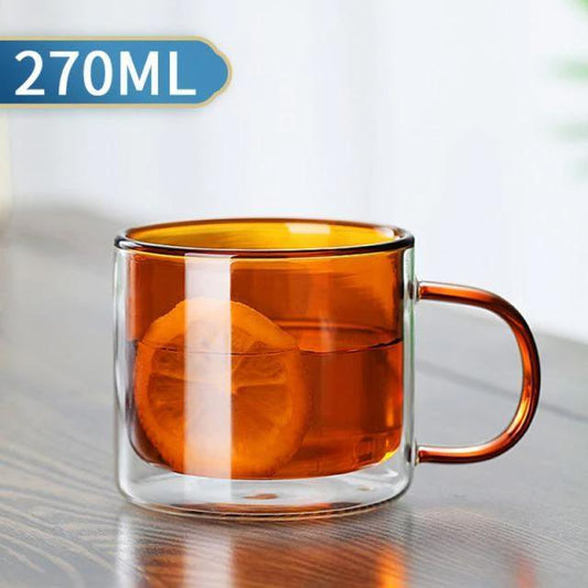 270ml Double Walled Glass Coffee Mug with Handles