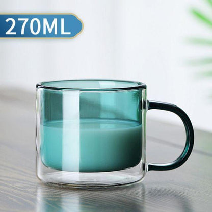 270ml Double Walled Glass Coffee Mug with Handles