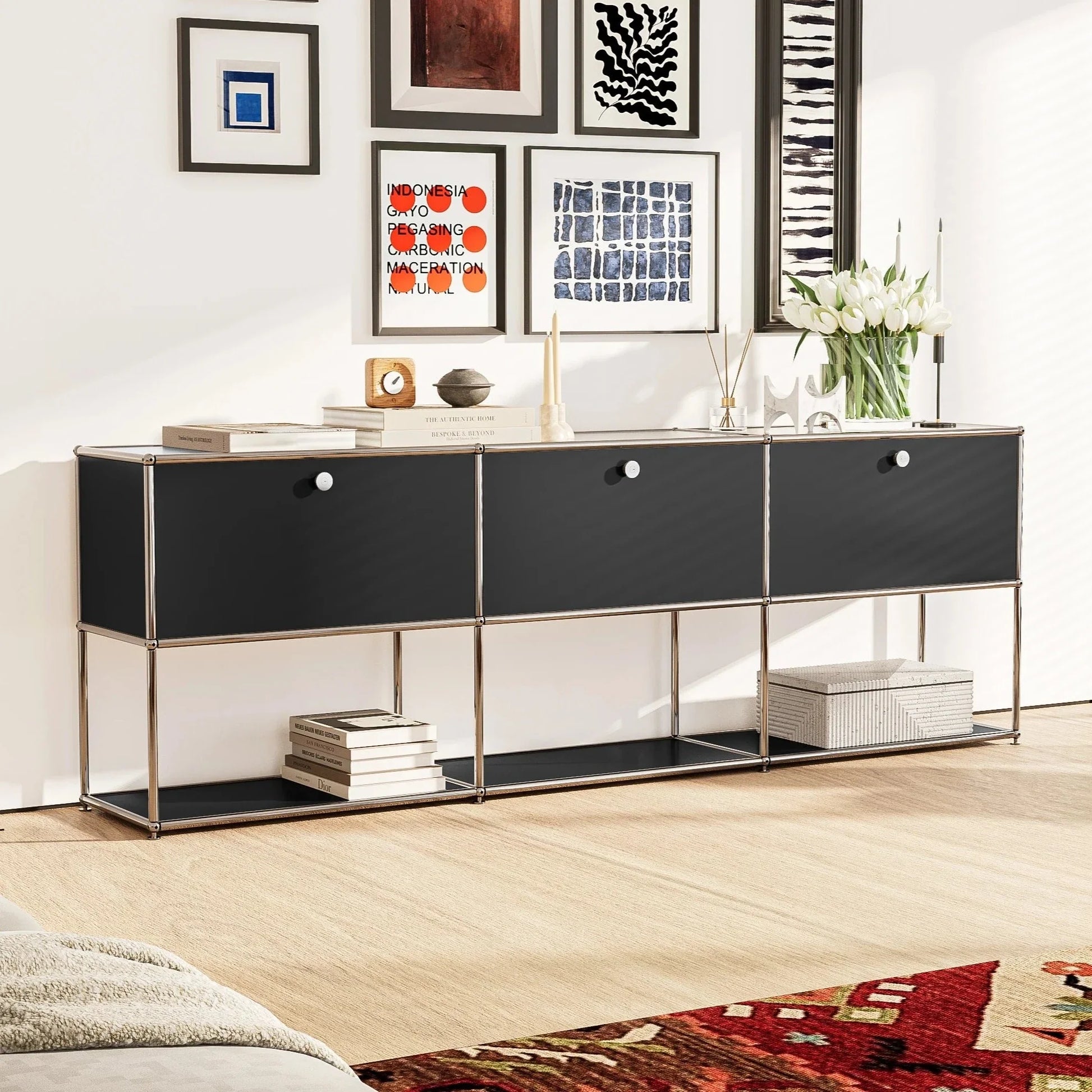 USM Haller Black Modular Storage Cabinet Replica