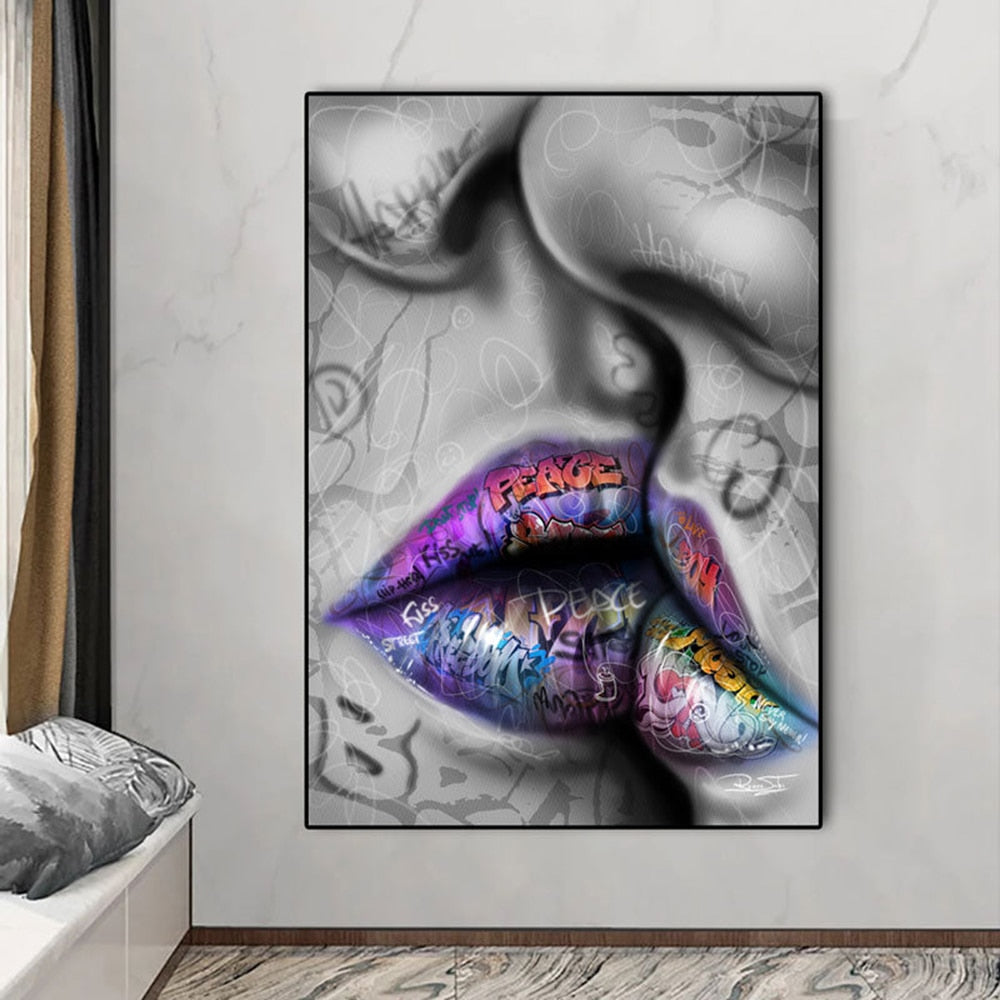 Love Kiss Street Graffiti Canvas Art