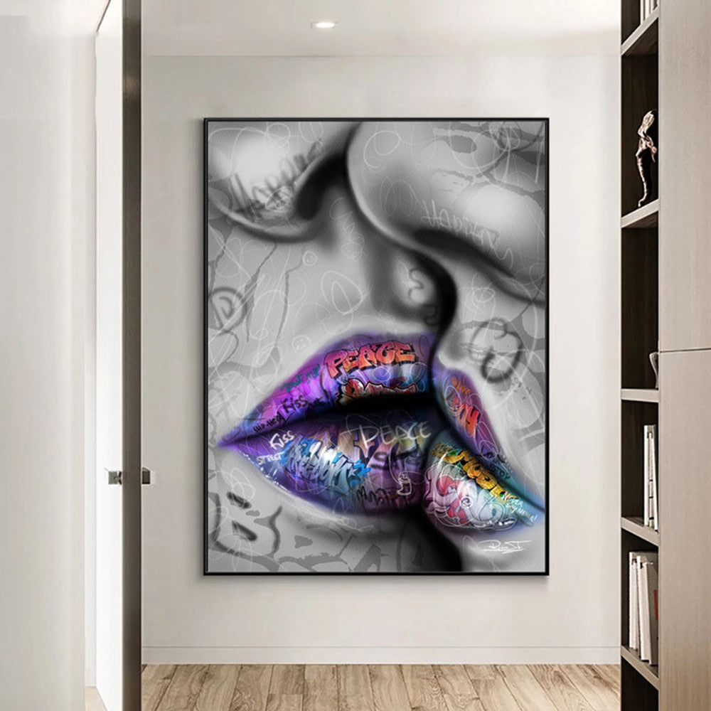 Love Kiss Street Graffiti Canvas Art