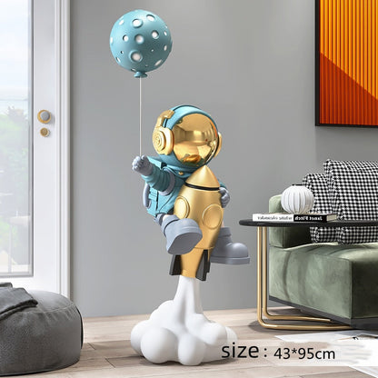 Balloon Astronaut Rocket Large Statue