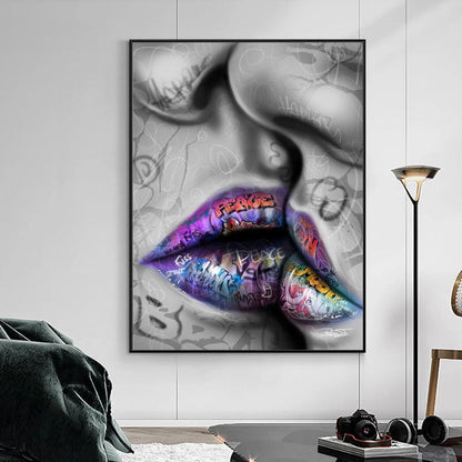 Love Kiss Street Graffiti Canvas Art