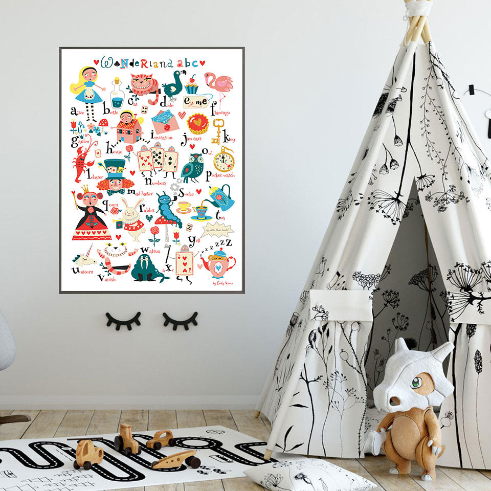 Alice in Wonderland ABC Alphabet Nursery Canvas Art