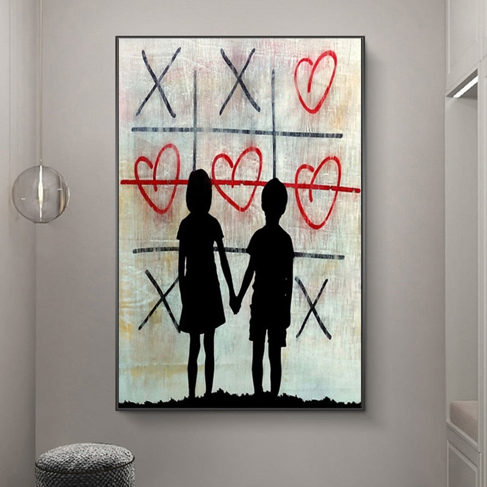 Banksy Graffiti Tic-tac-toe Canvas Art