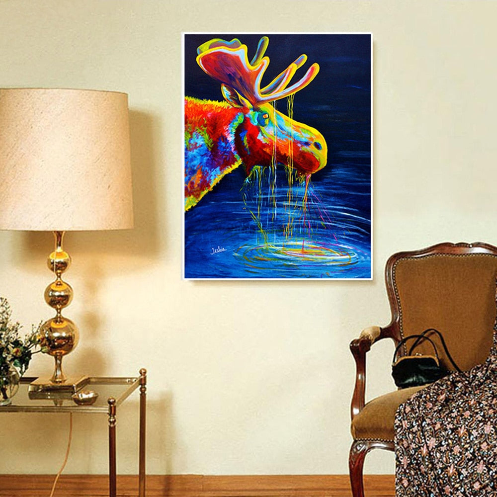 Elk Drinking Water Canvas Art