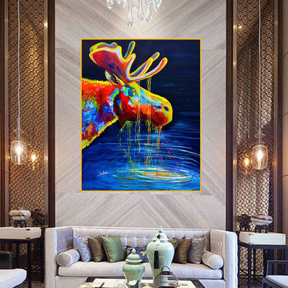 Elk Drinking Water Canvas Art