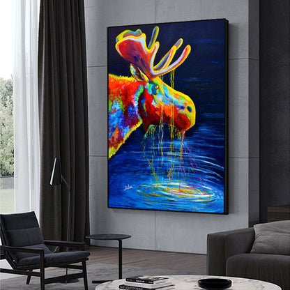 Elk Drinking Water Canvas Art