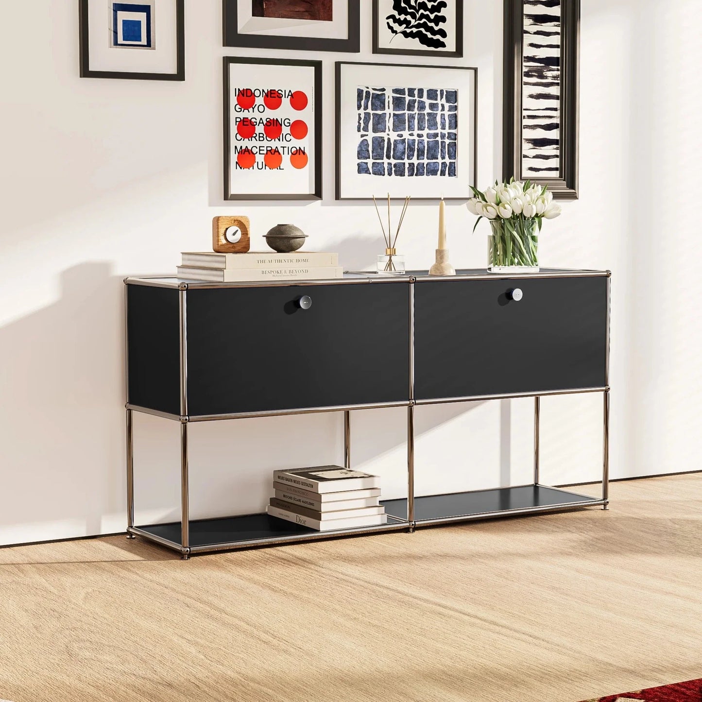 USM Haller Black Modular Storage Cabinet Replica