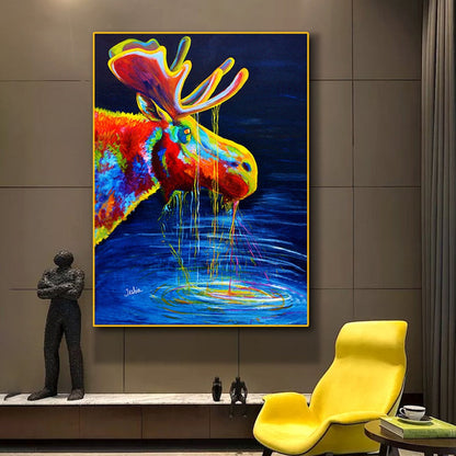 Elk Drinking Water Canvas Art