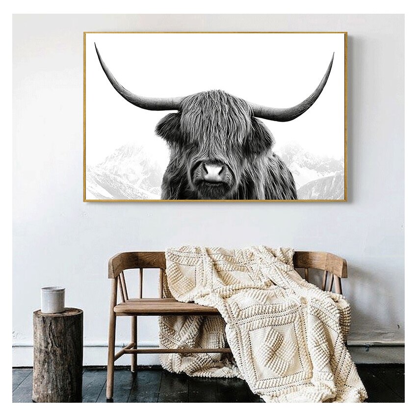 Black and White Yak Highland Cow Canvas Art