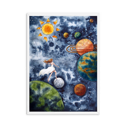 Solar System Watercolor Fantasy Planet Space Canvas Art