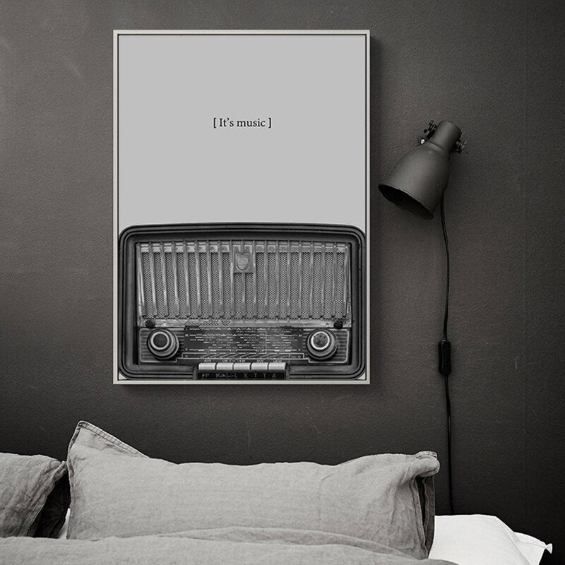 Black and White Guitar Radio CD Music Canvas Art