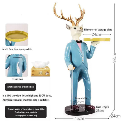 Gentleman Deer Statue With Tray and Tissue Storage