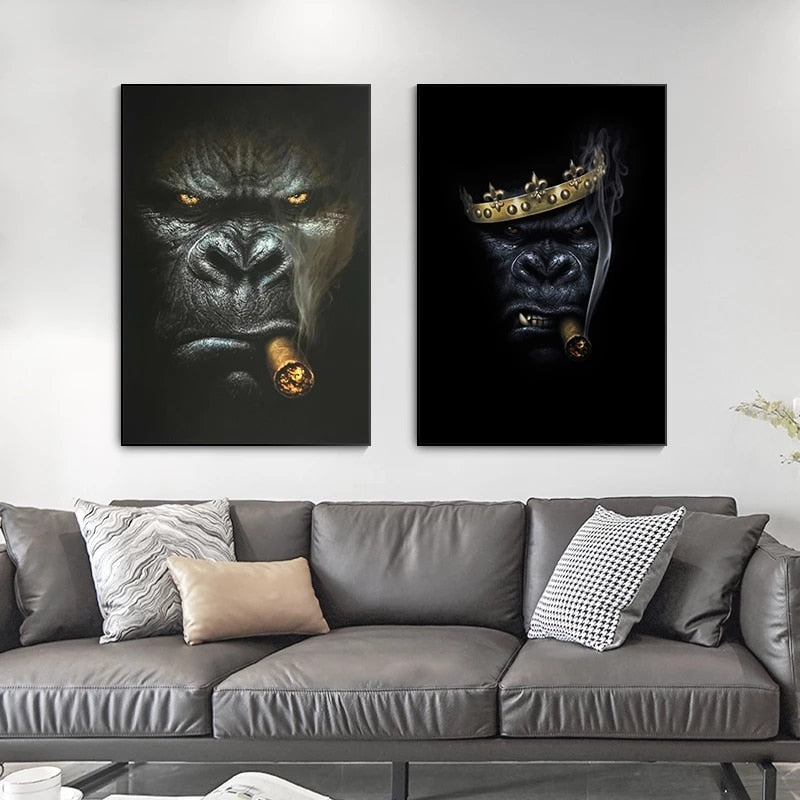 Gorilla Smoking Cigar Canvas Art