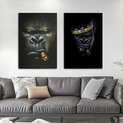 Gorilla Smoking Cigar Canvas Art