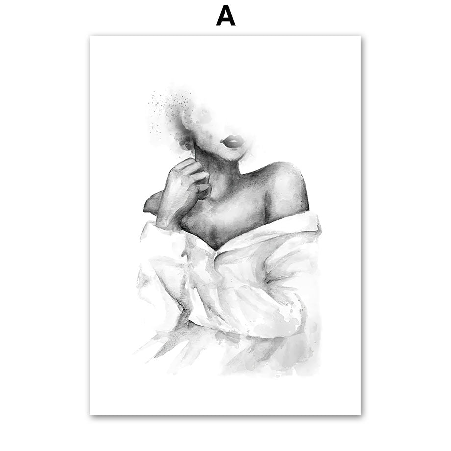 Black White Sketch Girl Lover Line Canvas Art