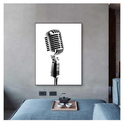 Black and White Microphone Canvas Art