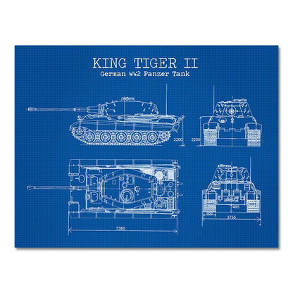 German King Tiger 2 WW II Panzer Tank Blueprint Canvas Art