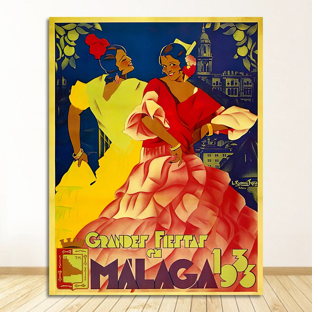 Spanish Harbor City Malaga Travel Canvas Art