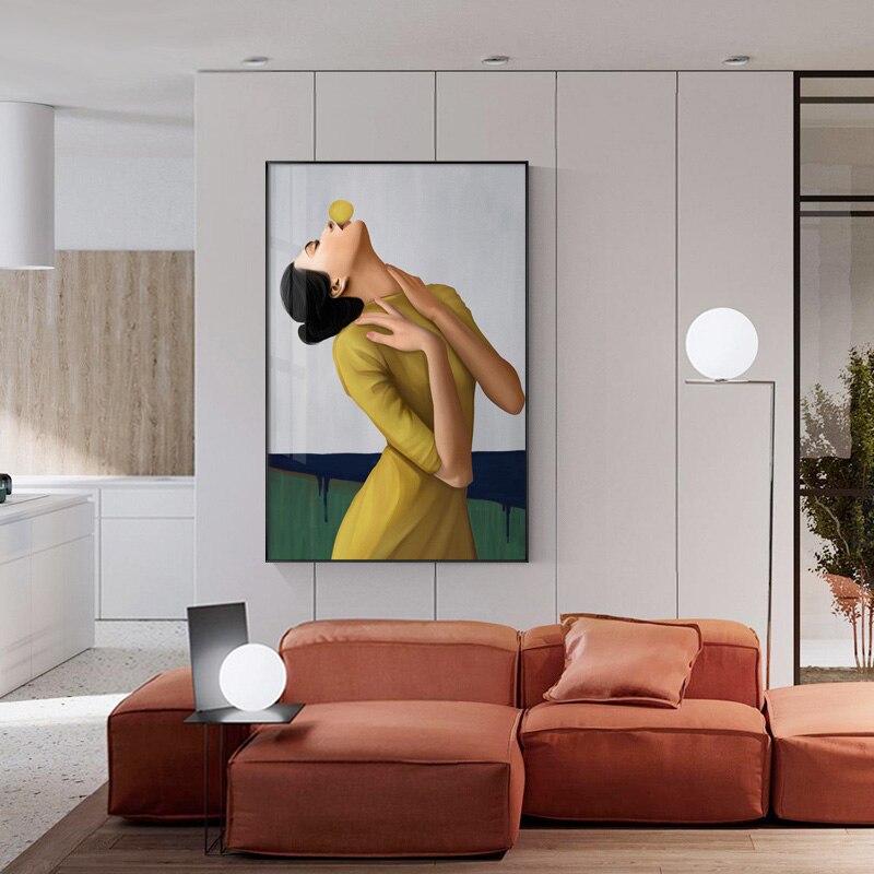 Fashion Yellow Bubble Woman Canvas Art