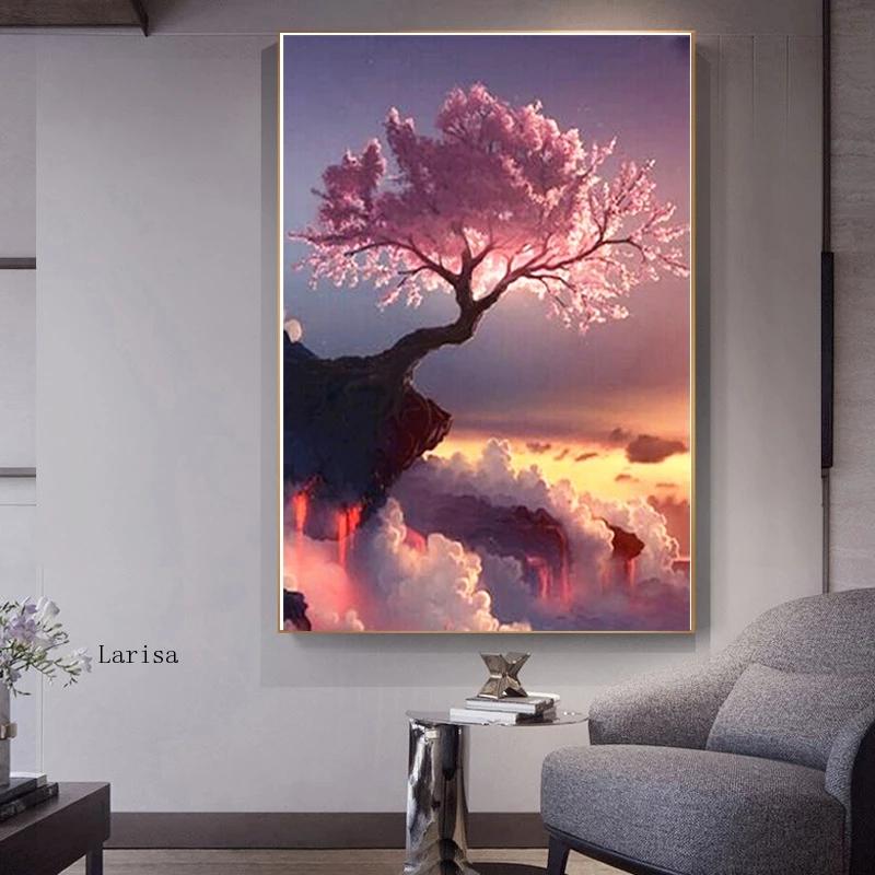 Peach Tree Scenery On The Edge of The Cliff Canvas Art