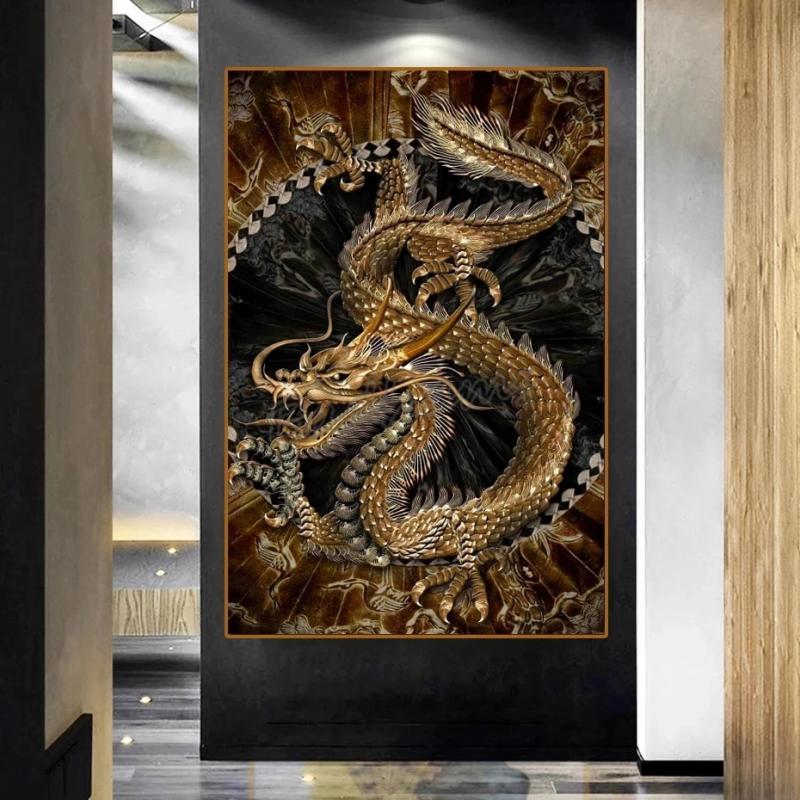 Golden Chinese Dragon Canvas Art