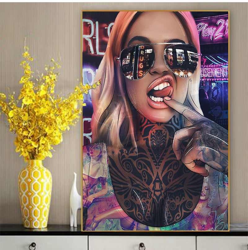 Graffiti Tattoo Bad Girl Wall Art Canvas