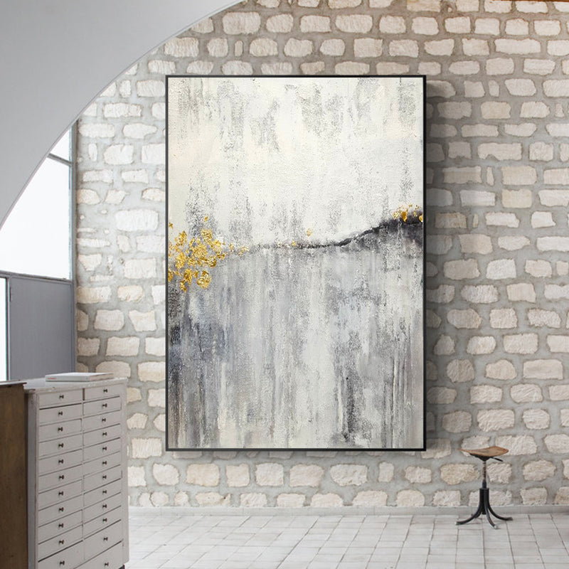 Gray Marble Abstract Gold Line Canvas Art