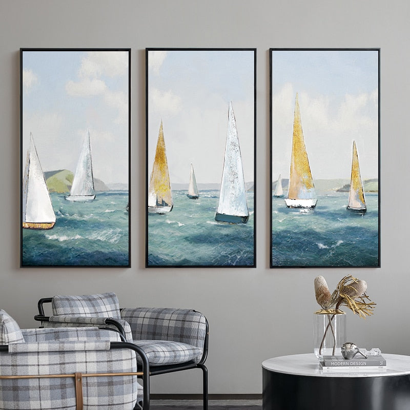 Sailing Boat Oil Painting Wall Art Canvas