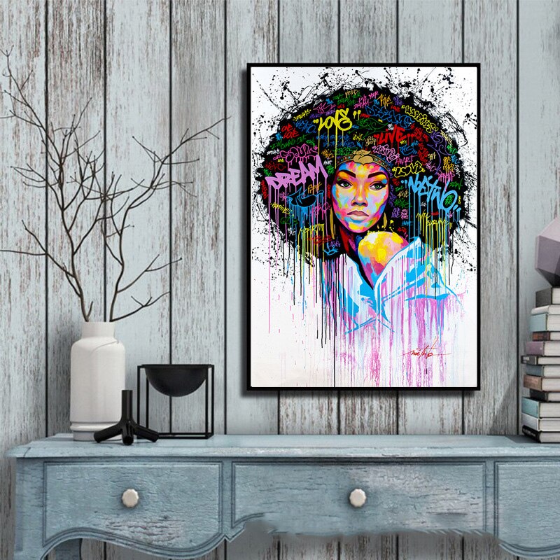 Graffiti Natural Hair Black Woman Canvas Art