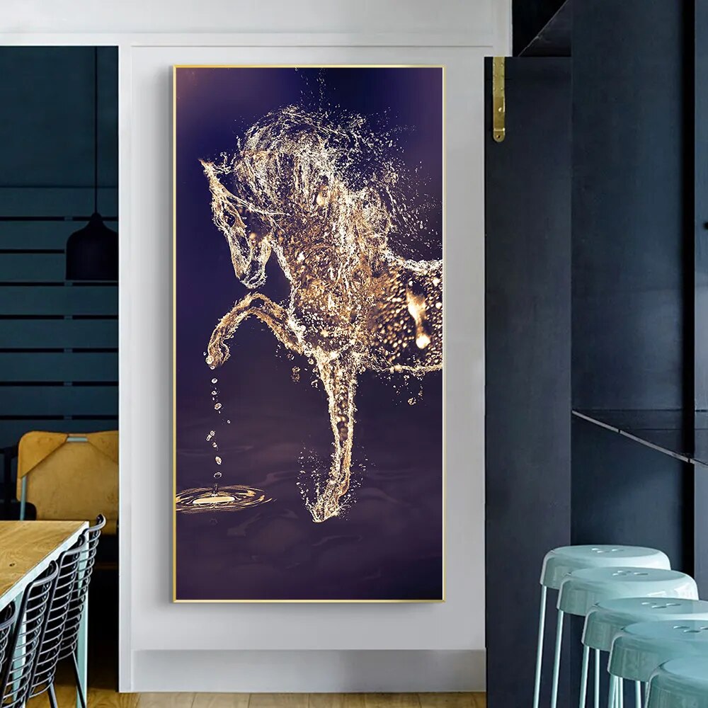 Abstract Gold Horse Wall Art Canvas