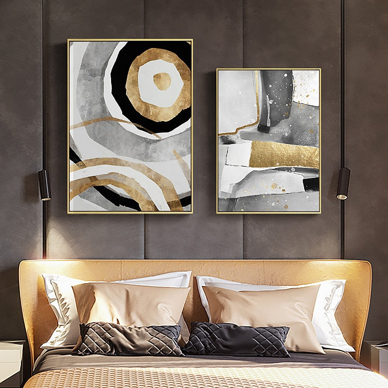 Abstract Black White Gold Canvas Art