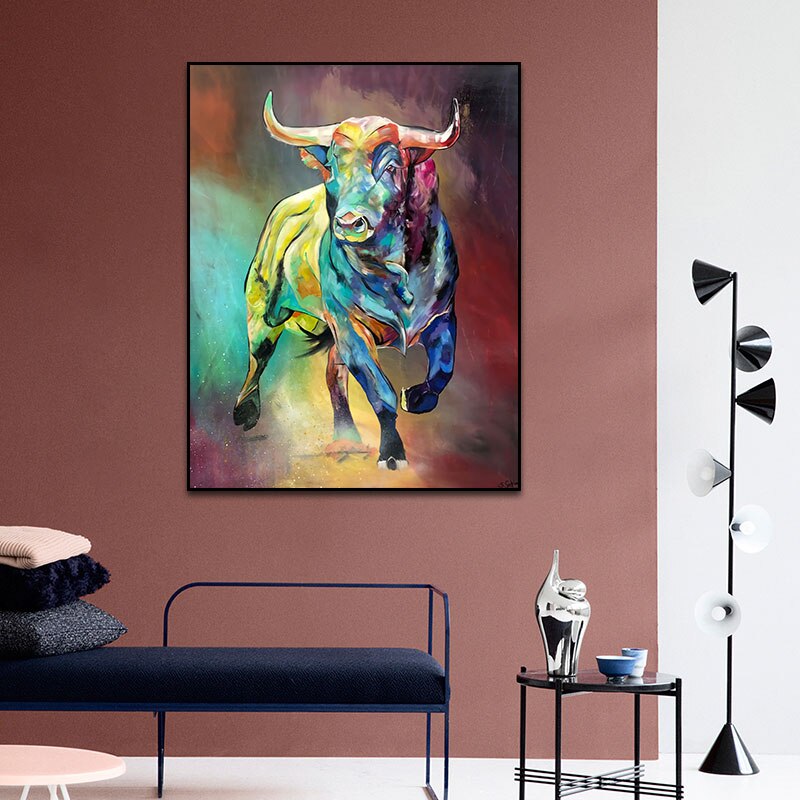 Abstract Colorful Bull Canvas Art