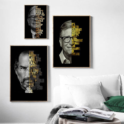 Warren Buffet Steve Jobs Bill Gates Motivational Canvas Art