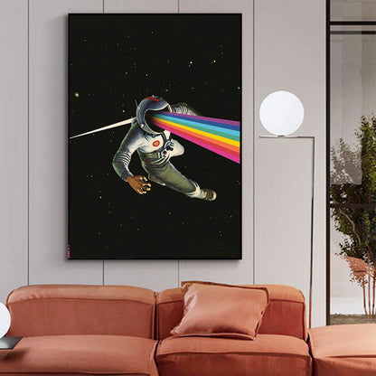 Rainbow Starry Sky Roam Astronaut Driving A Car Canvas Art