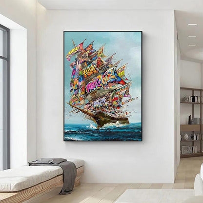 Pirate Graffiti Ship Canvas Art