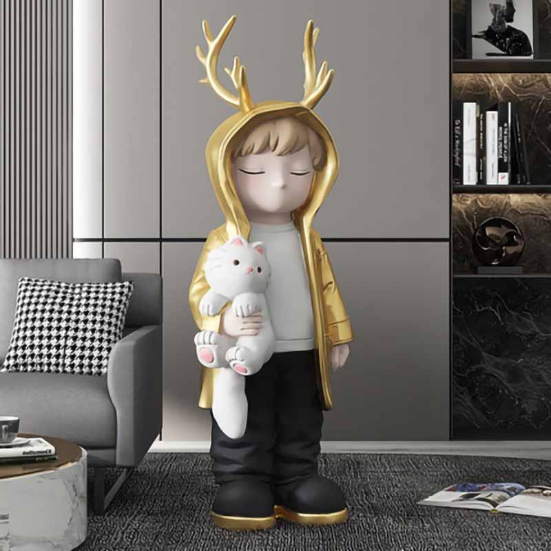 Boy Antler Hoodie Statue