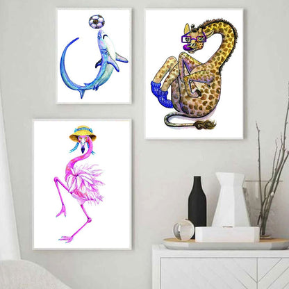 Watercolor Animal Panda Flamingo Hedgehog Canvas Art