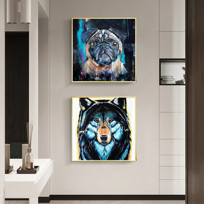 Colorful Wolf Cute Pug Canvas Art