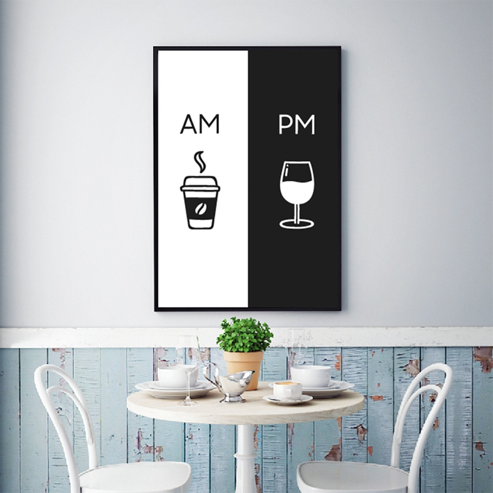 Black and White Coffee and Wine Canvas Art