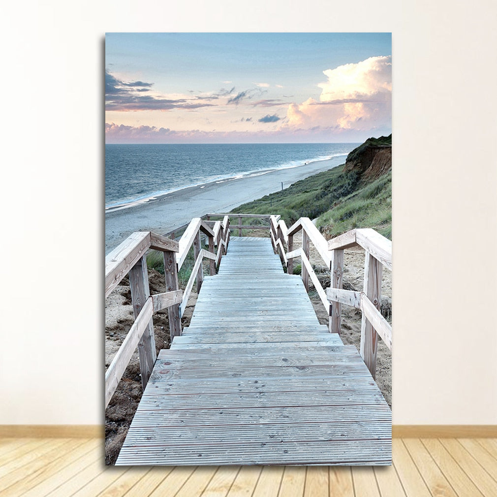 Ocean Beach Bridge Nature Seascape Canvas Art