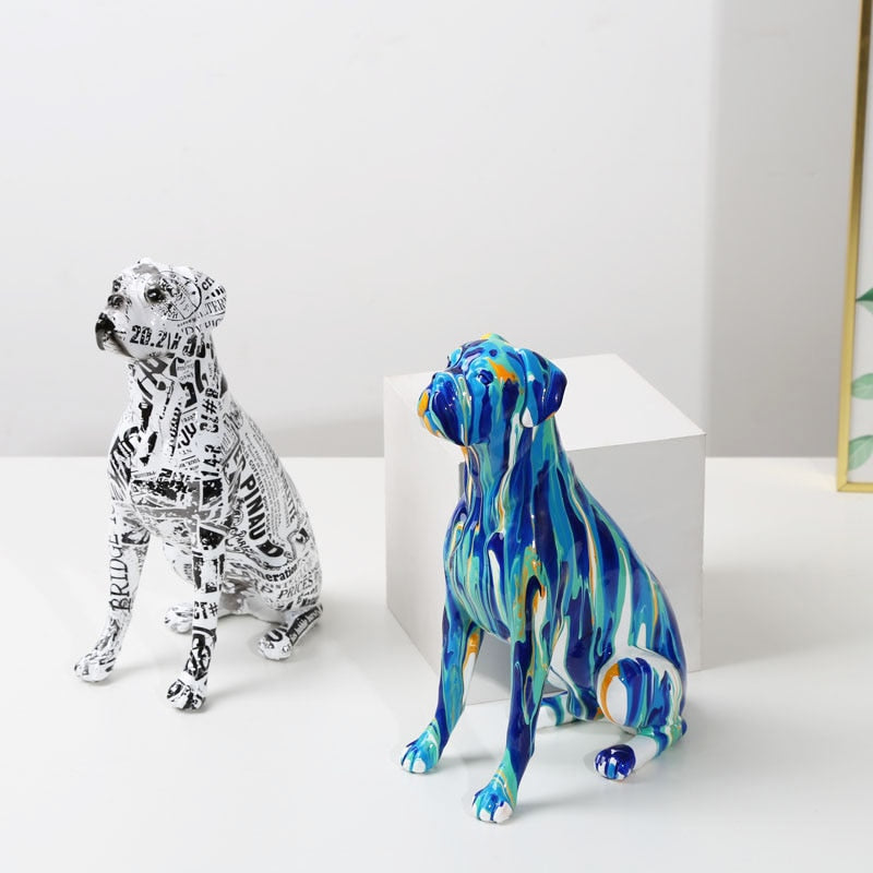 Painted Boxer Dog Resin Statue