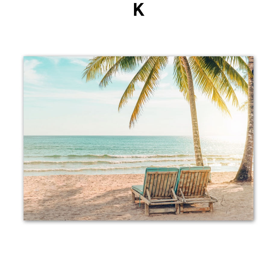 Blue and Yellow Beach Canvas Art