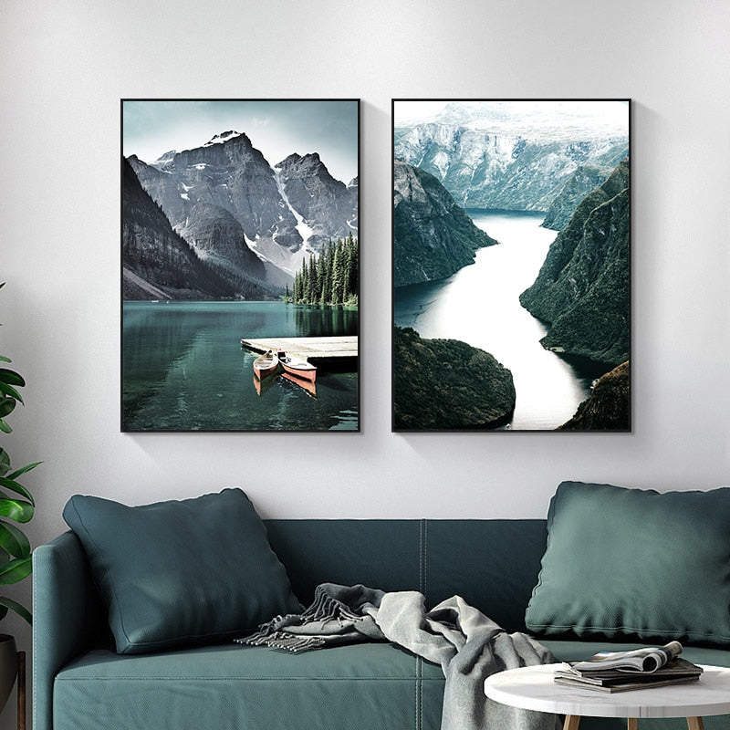 Nordic Scandinavian Mountain Landscape Canvas Art