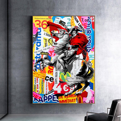 Graffiti Napoleon Portrait Horse Canvas Art