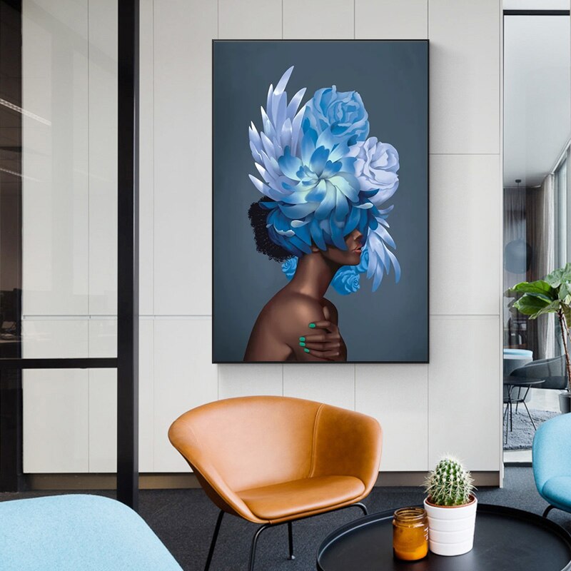 Sexy Black Woman Flower Canvas Art