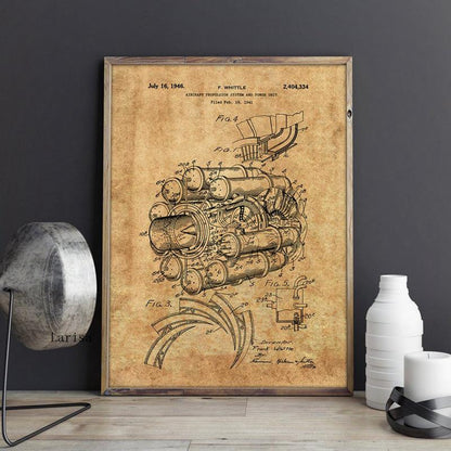 Airplane Jet Engine Patent Blueprint Canvas Art