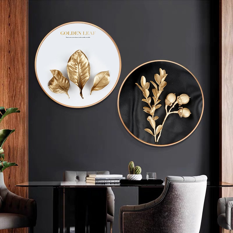 Luxury Round Golden Leaf Canvas Art