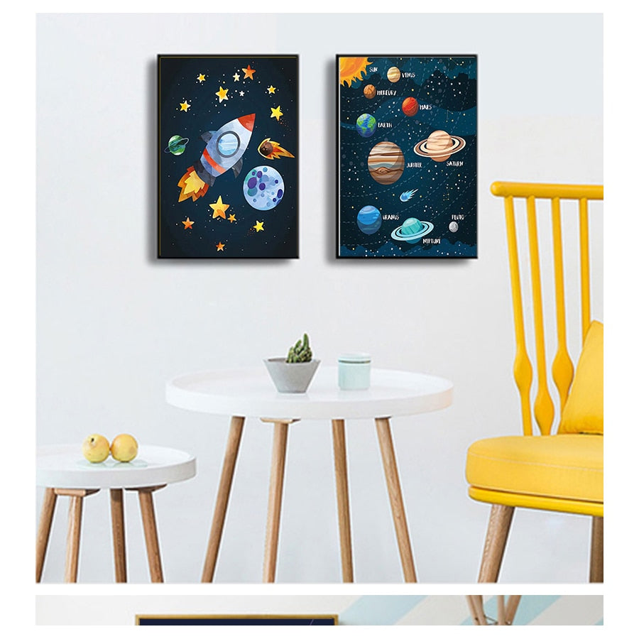 Rocket Spaceship Letter Nursery Wall Art Canvas